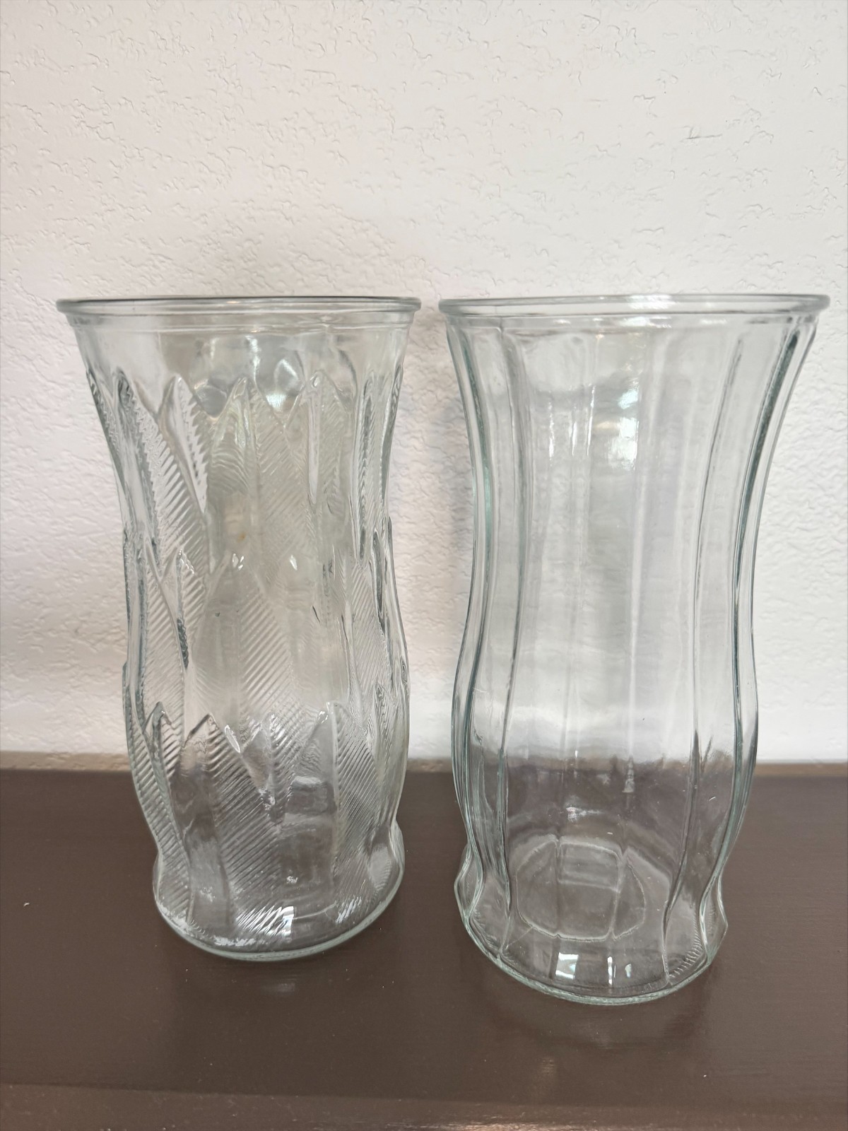 2 Vintage E.O. Brody Co. Glass Vases – Clear Pressed Glass Swirl & Paneled USA