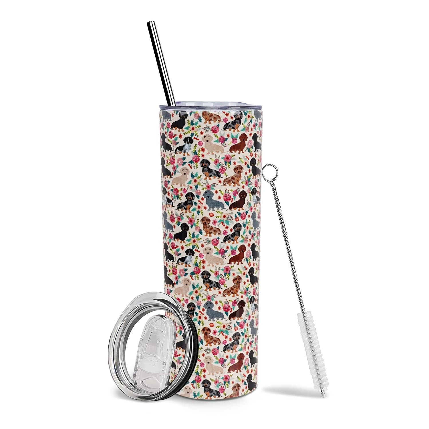 20oz Dachshund Stainless Steel Insulated Tumbler with Lid and Straw White-17