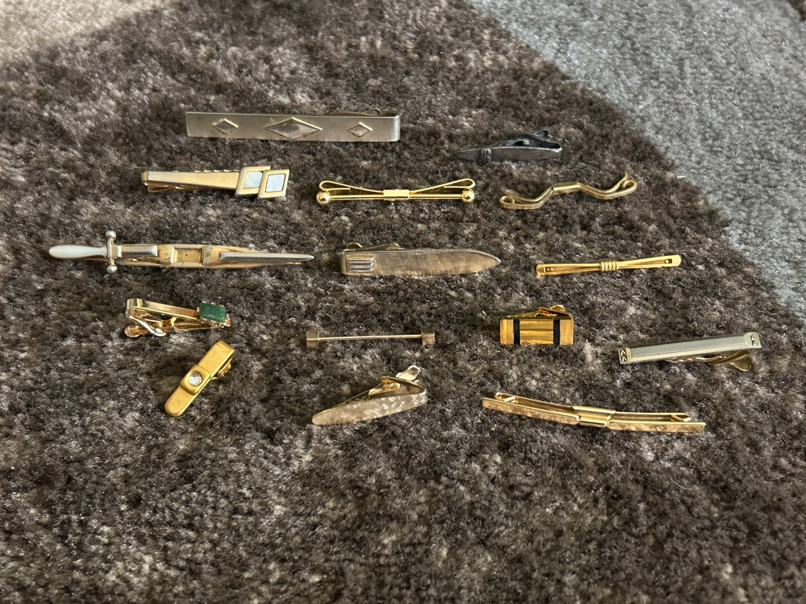 Tie Bar Clip Clasp Gramps Vintage Junk Drawer Lot Of 15 Pieces Mens Jewelry