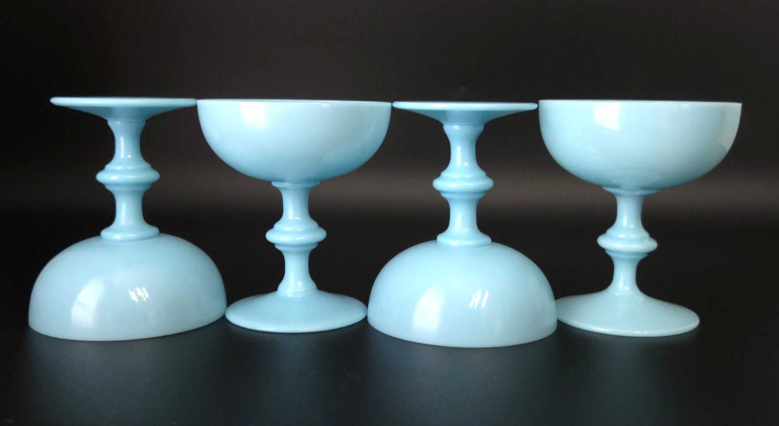 French Portieux Vallerysthal Robin's Egg Blue Opaline Champagne Coupe (4)