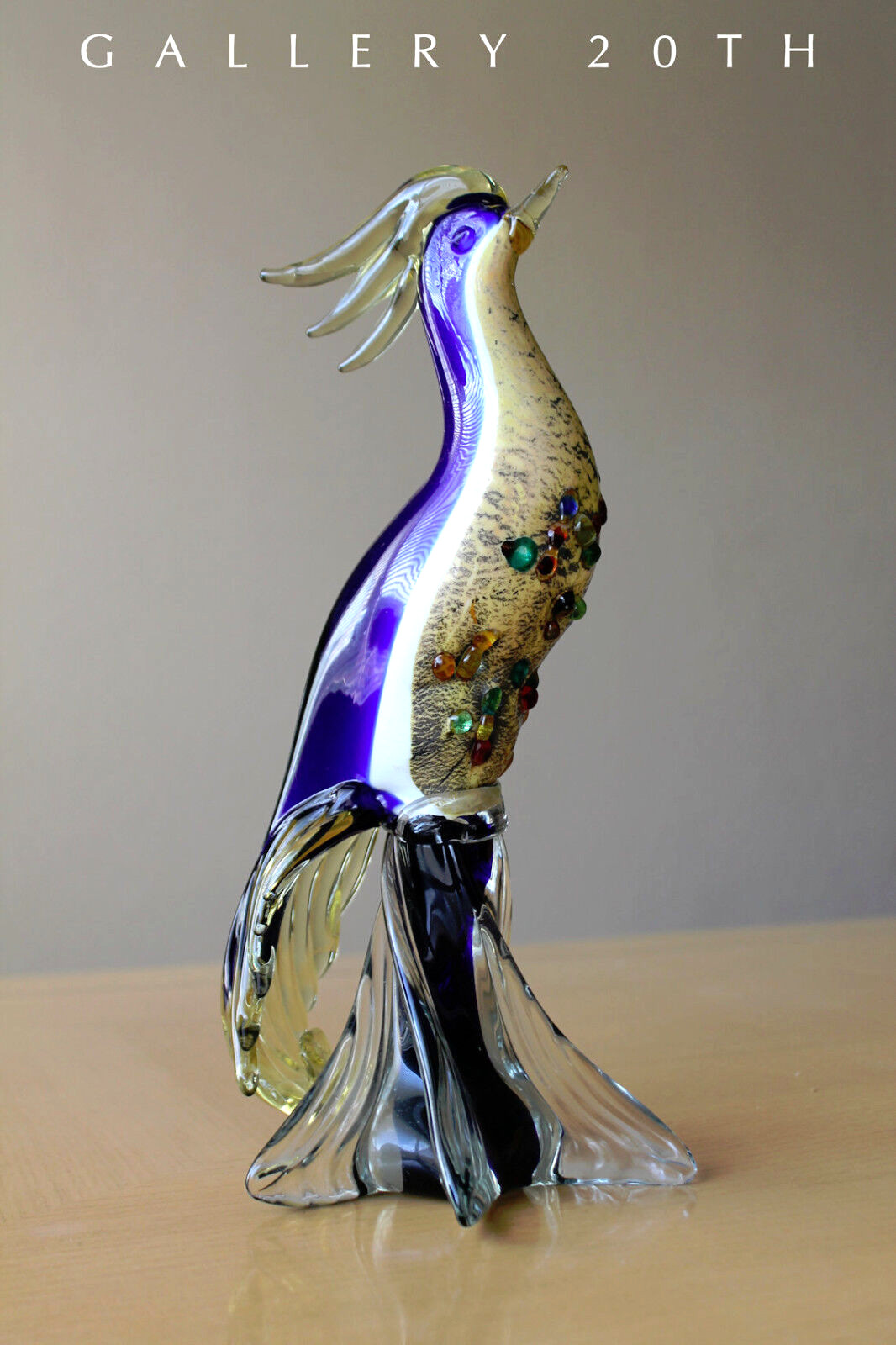 SUPERB MID CENTURY MURANO BIRD OF PARADISE SCULPTURE VTG BLOWN GLASS 50\'S BOHO