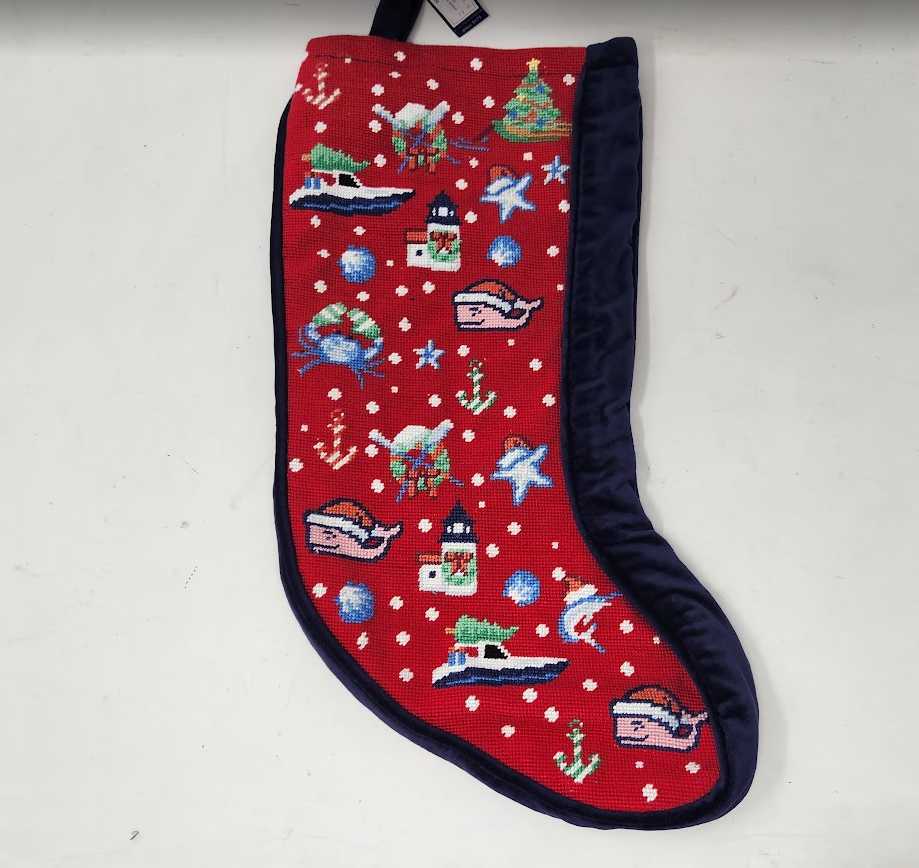 New Vineyard Vines x Smathers and Branson needlepoint icon Christmas stocking