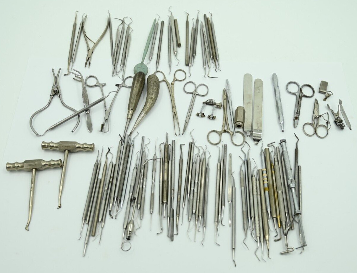 Vintage Huge Lot of Stainless Dental Tools Equipment H.U. Friedy Schumaker ETC