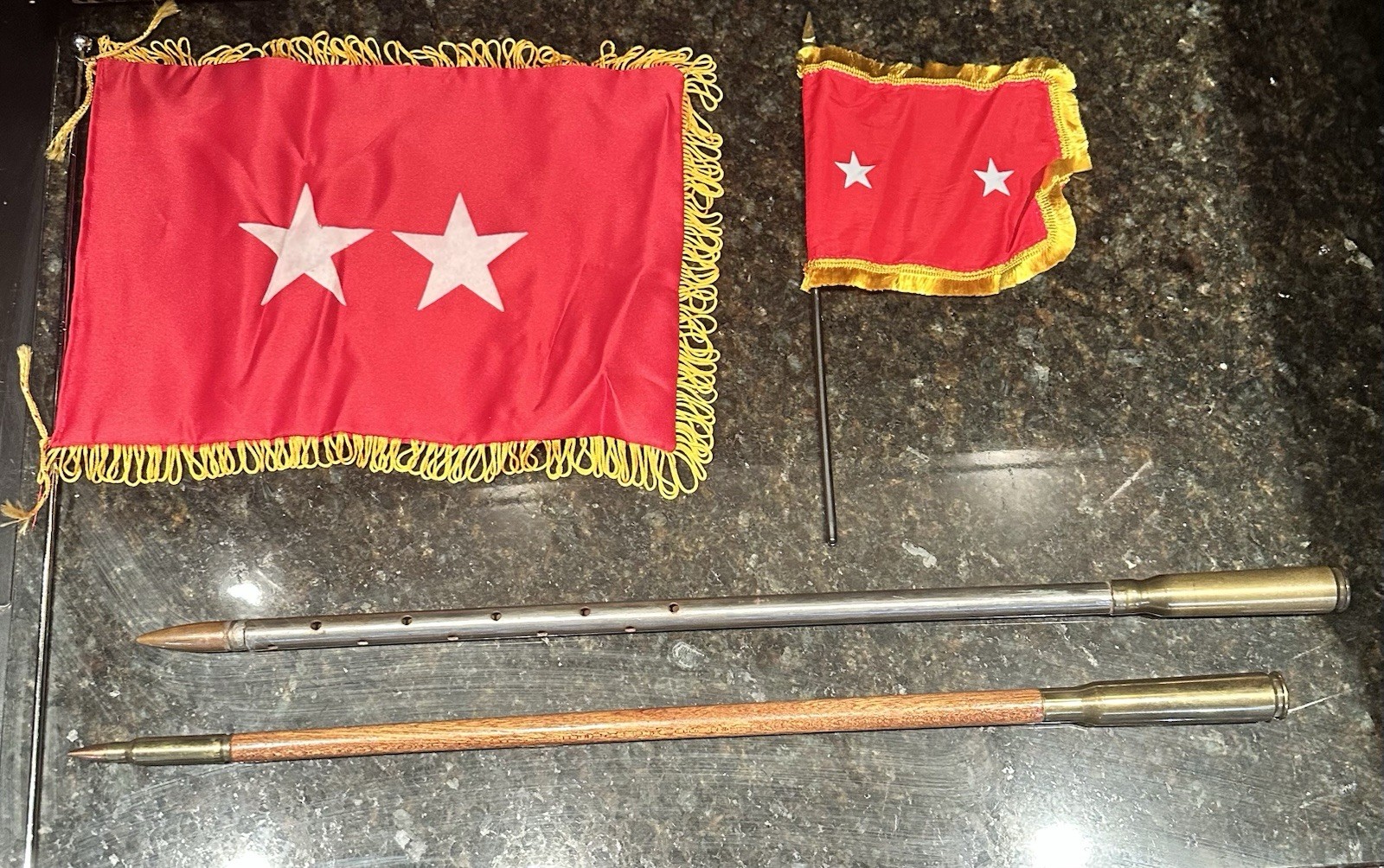 Identified Army Major General Swagger Sticks, 2 Star General Auto & Desk Flags