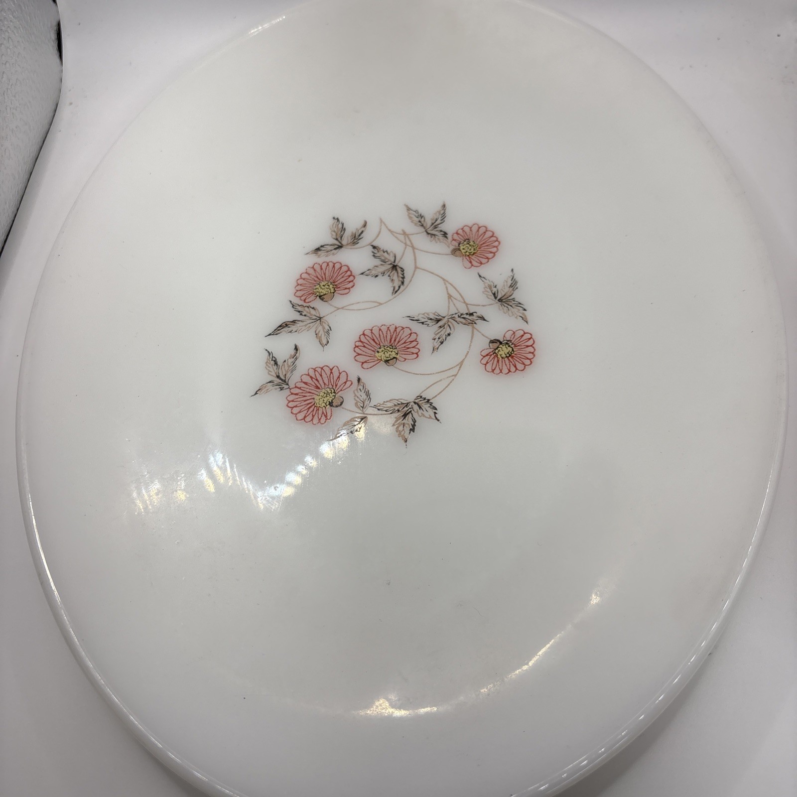 Fire King Fleurette FLowers Serving Platter Milk Glass Vintage