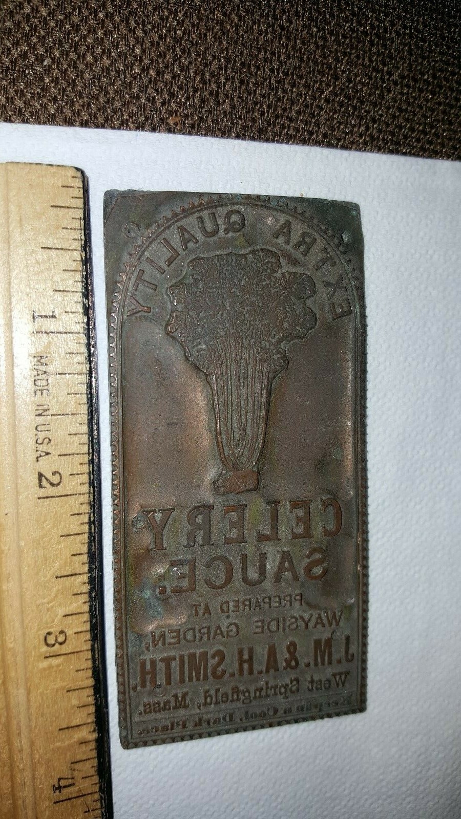 VINTAGE ADVERTISEMENT PLATE CELERY SAUCE PREPARED AT WAYSIDE GARDEN MASSACHUSETT
