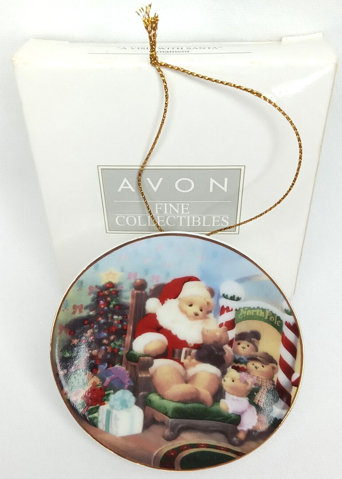 Vintage 1990s A Visit With Santa Avon Christmas Ornament With Original Box Vintage 1990s A Visit With Santa Avon Christmas Ornament With Original Box
