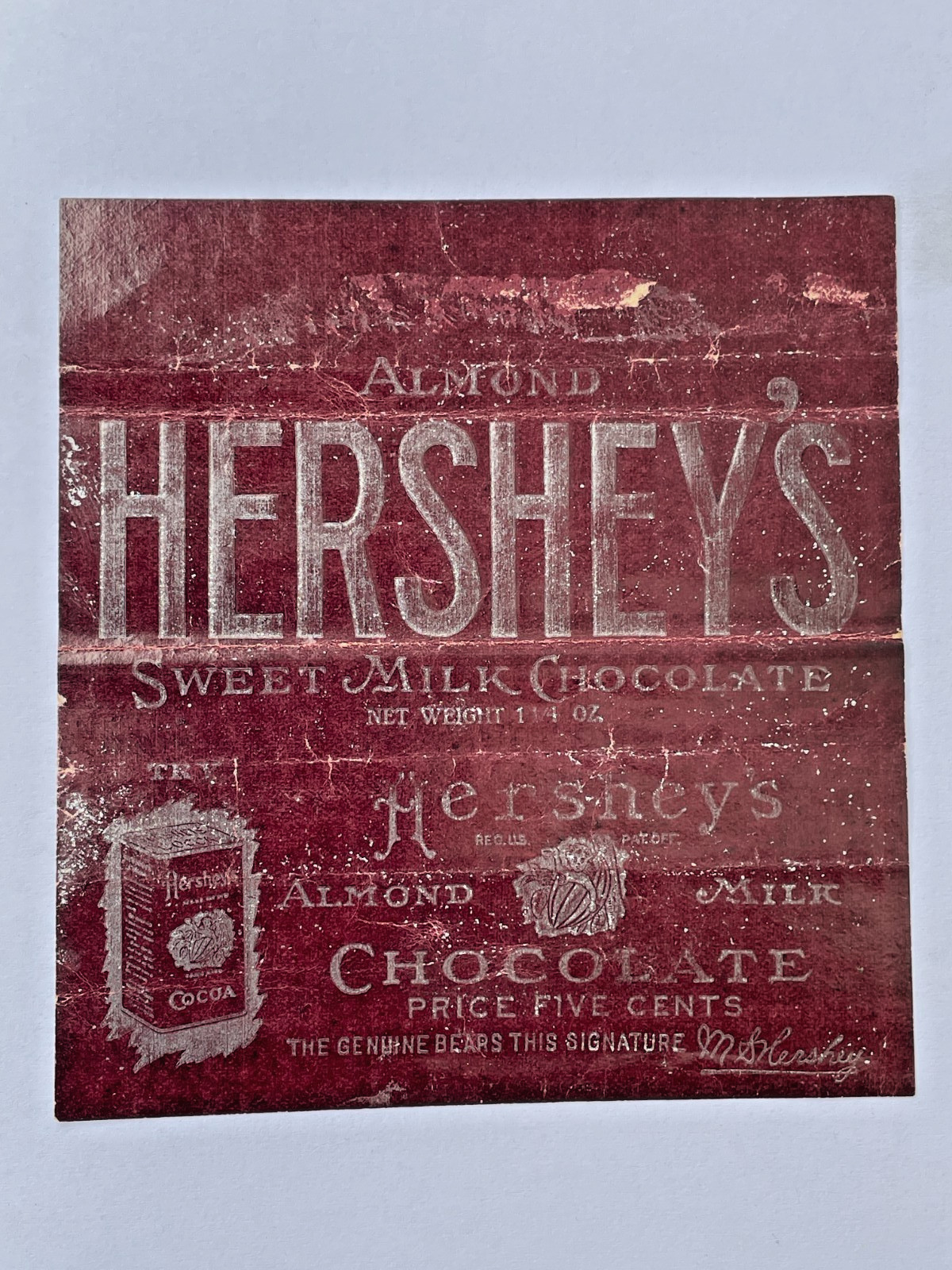 1912 - 1926 Vintage Hershey\'s Candy Bar  Wrapper 1 1/4 oz Label 5 Cents - Rare -