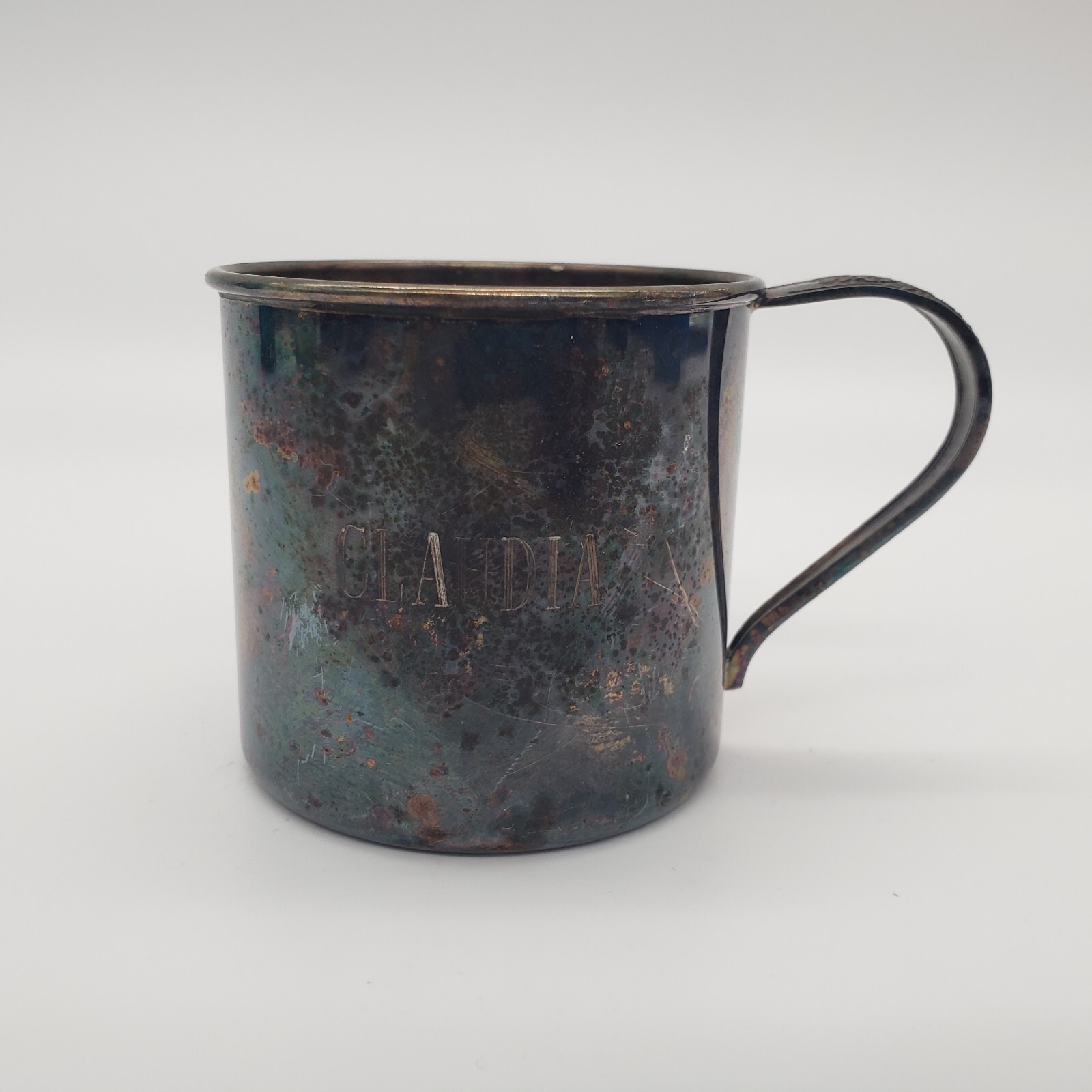 Tudor Silver Plate Oneida Community Baby Cup Silverplate Inscribed Claudia