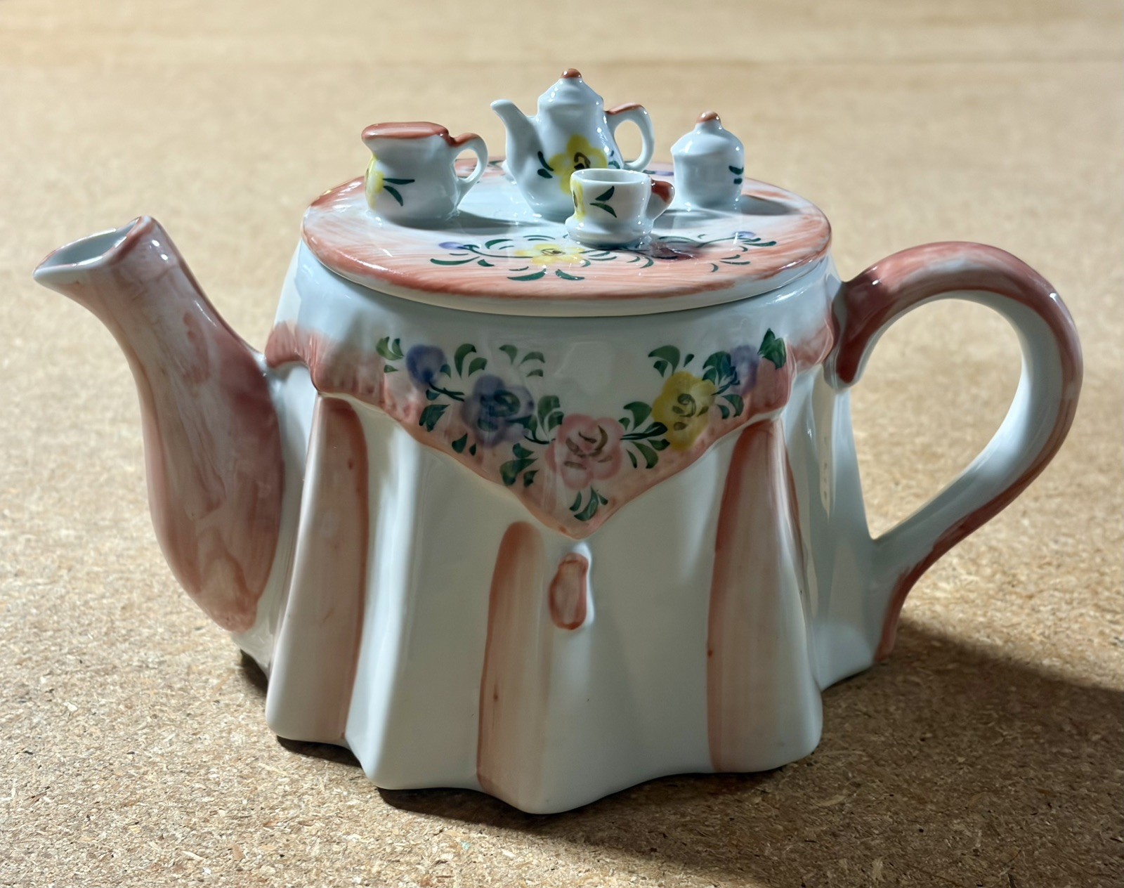 Vintage Mini Teapot Andrea By Sadek White Pink Roses Mini Tea Set on Lid