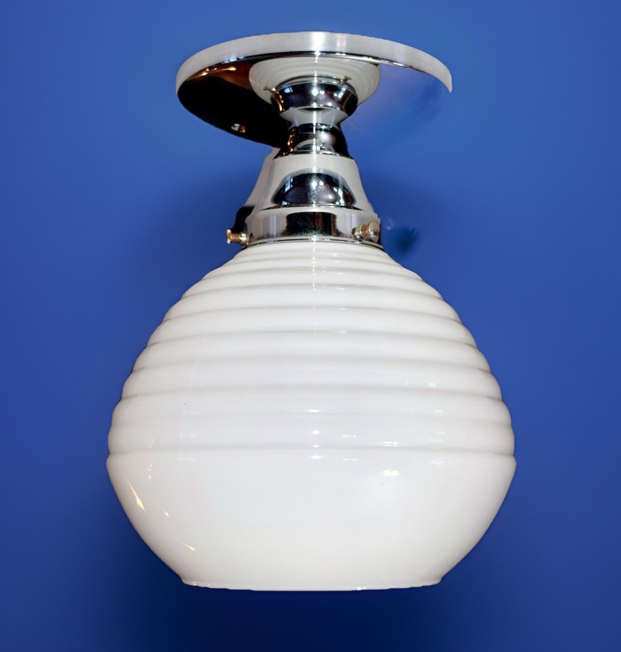 Vtg 1920’s-30's Art Deco Nouveau Beehive Glass W/ Chrome Base Light Fixture