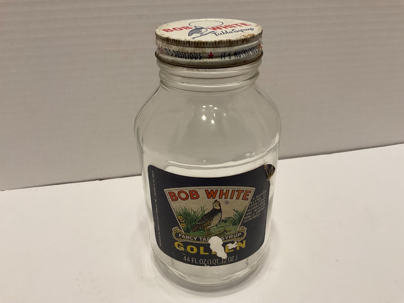 1960s Bob White Syrup Jar with lid 44 oz. Fancy table syrup