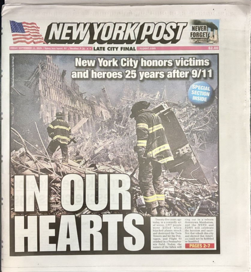 9/11 25th Anniversary New York Post 9/11/2026