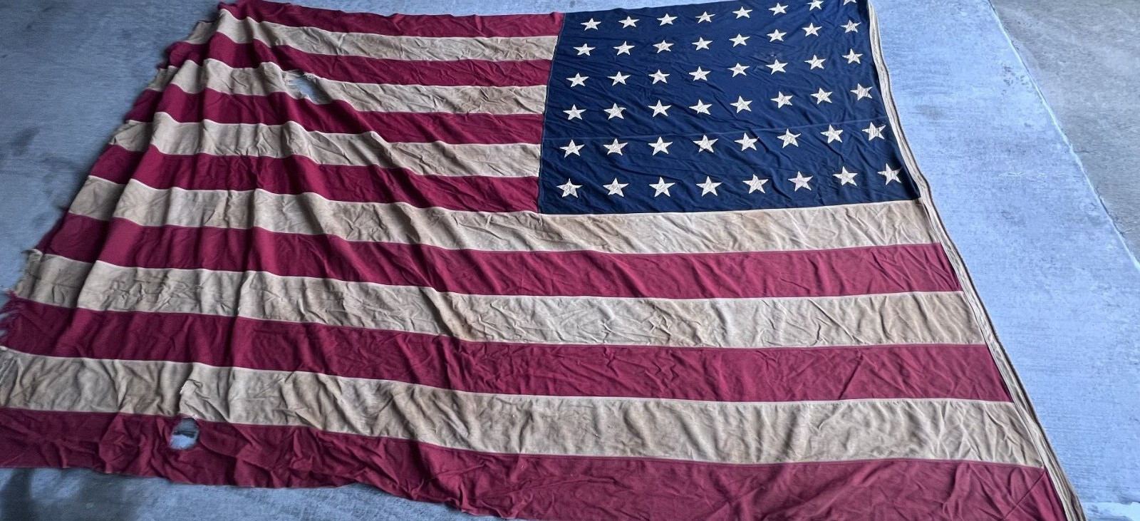 Vintage 48 Star American Flag Large Sewn Stars Stripes Cotton Bunting 8ft x 5ft