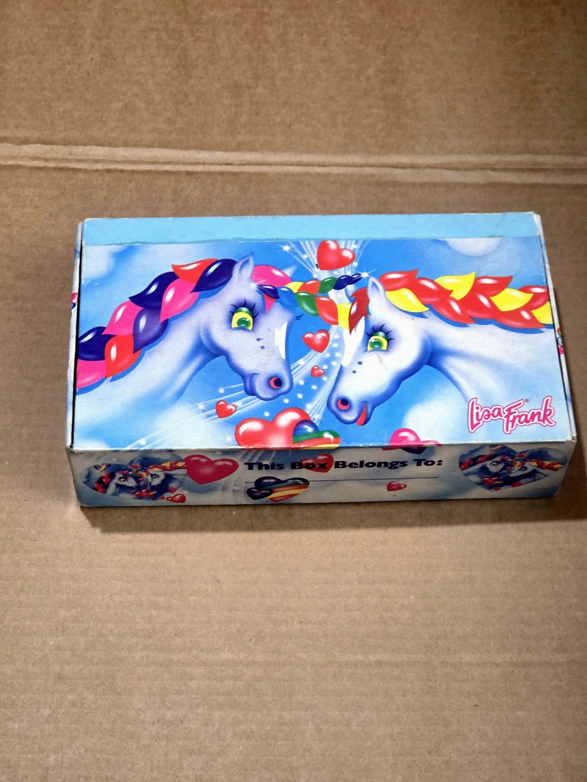 VTG Lisa Frank 1989 Unicorn Rainbow Hearts Pencil Box