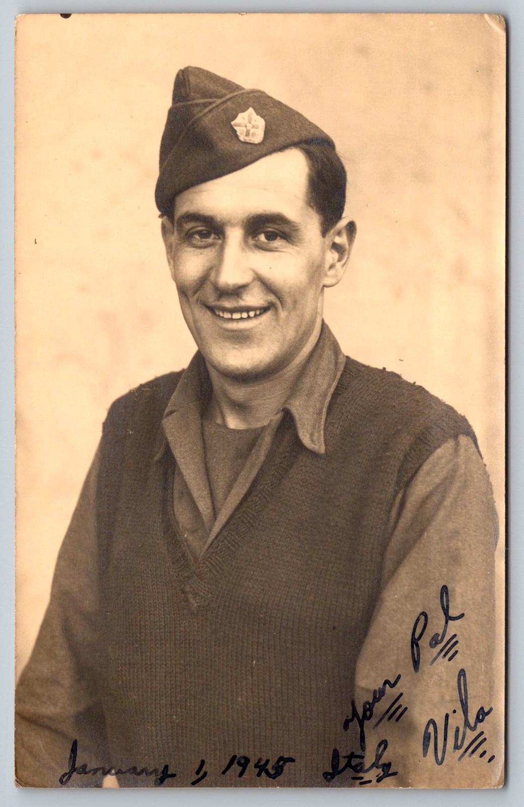 RPPC c1940s WW2 US Soldier Portrait Italy Vito to Pal Albani Signed Postcard