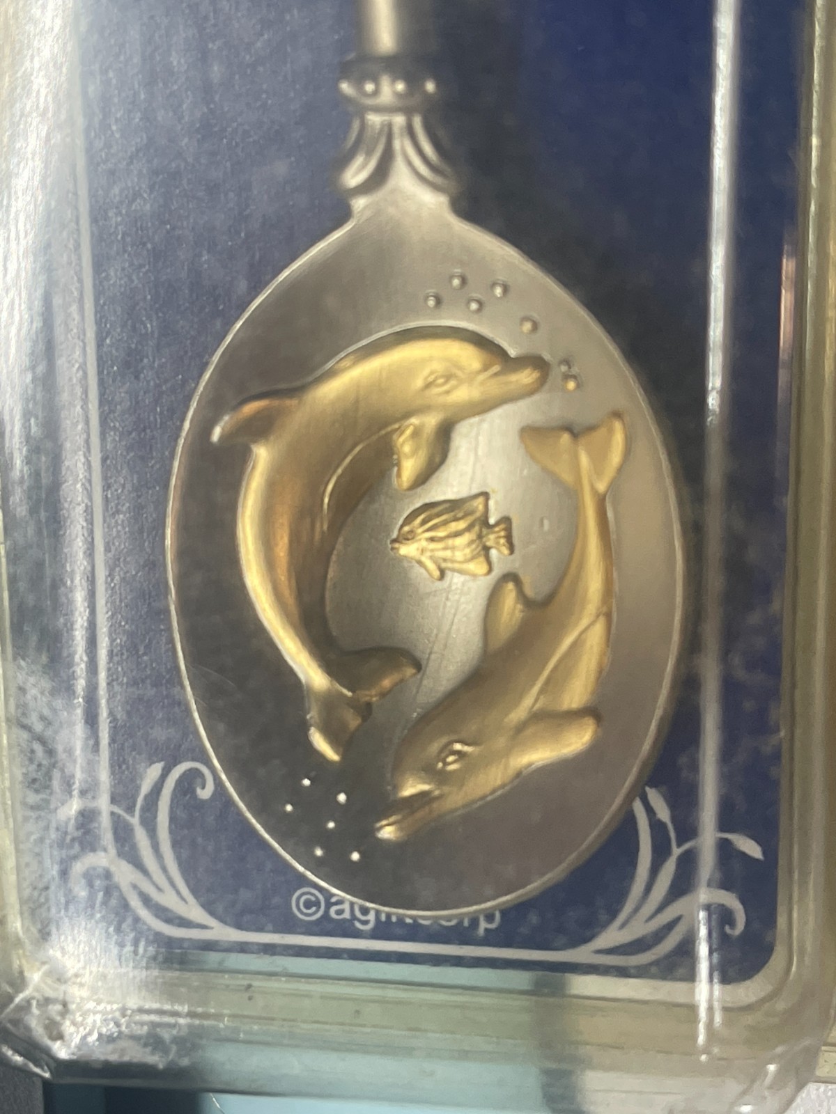 Galveston Texas Golden Dolphins Porpoises Collectible Pewter Souvenir Spoon