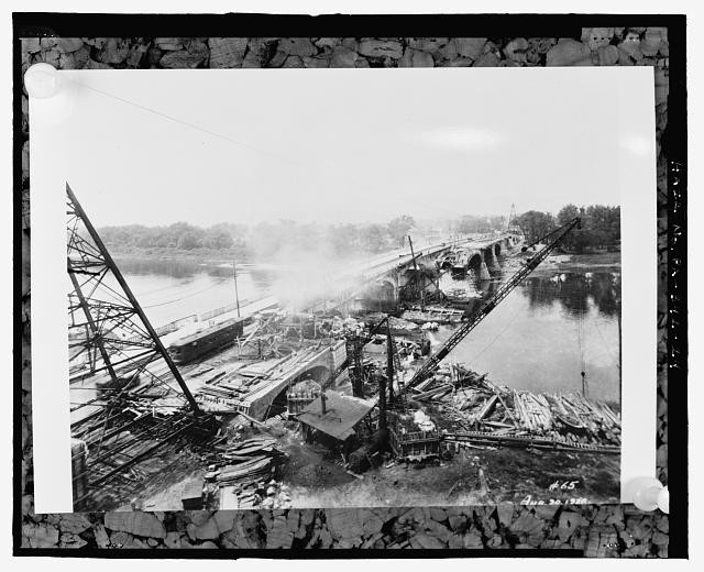 Luzerne Bridge Construction Mississippi River 1928 Railroad Bridge Boom Cranes