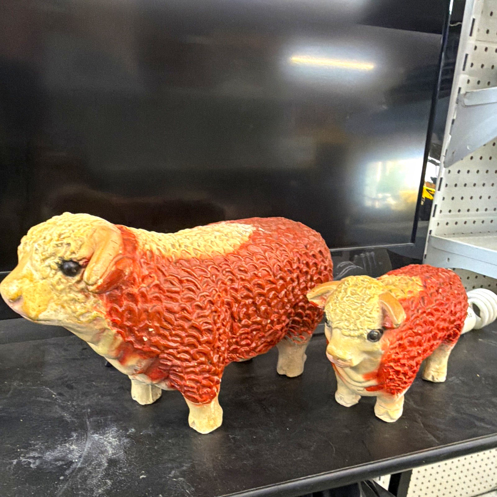 Vintage Ceramic Sheep/Lamb Still Coin Bank Figures Set of 2 Red & Cream