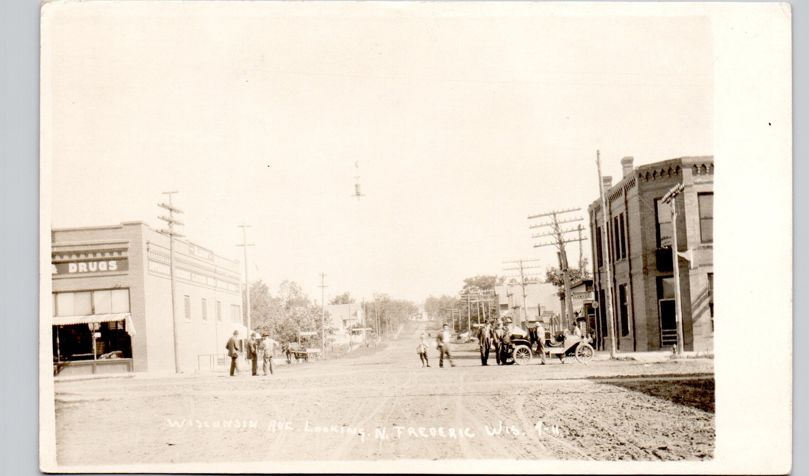 DOWNTOWN STREET frederic wi 1910s postcard wisconsin real photo rppc avenue
