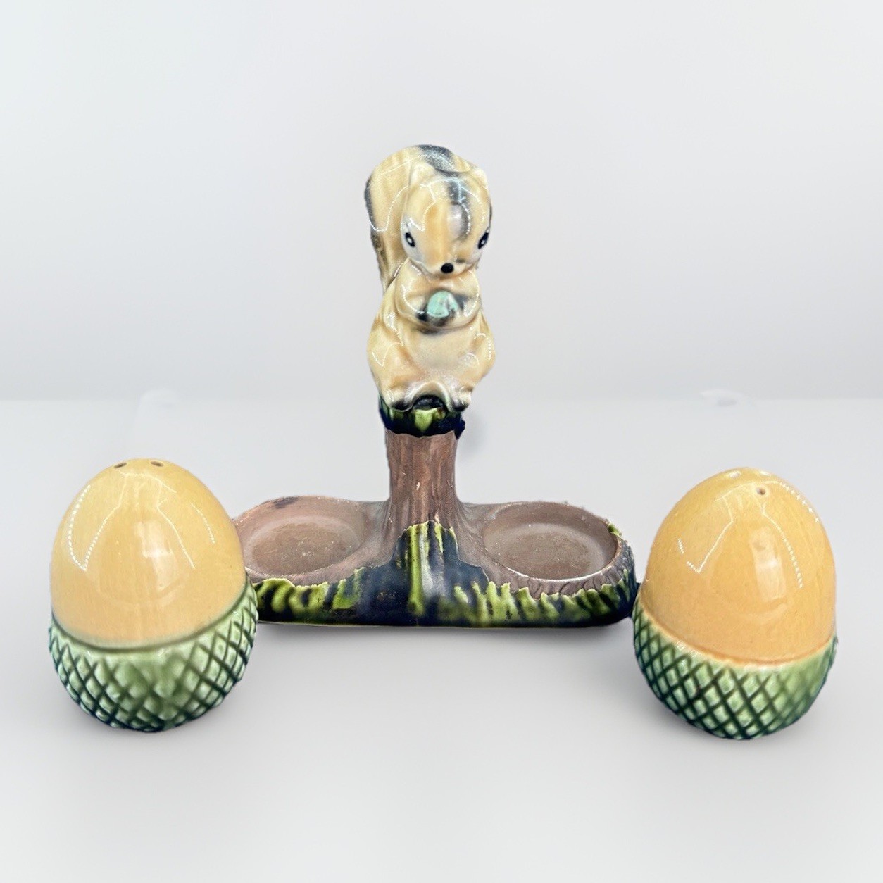 VTG 1950s Norleans Japan Squirrel & Acorn Salt Pepper Shakers Set Ceramic Rare
