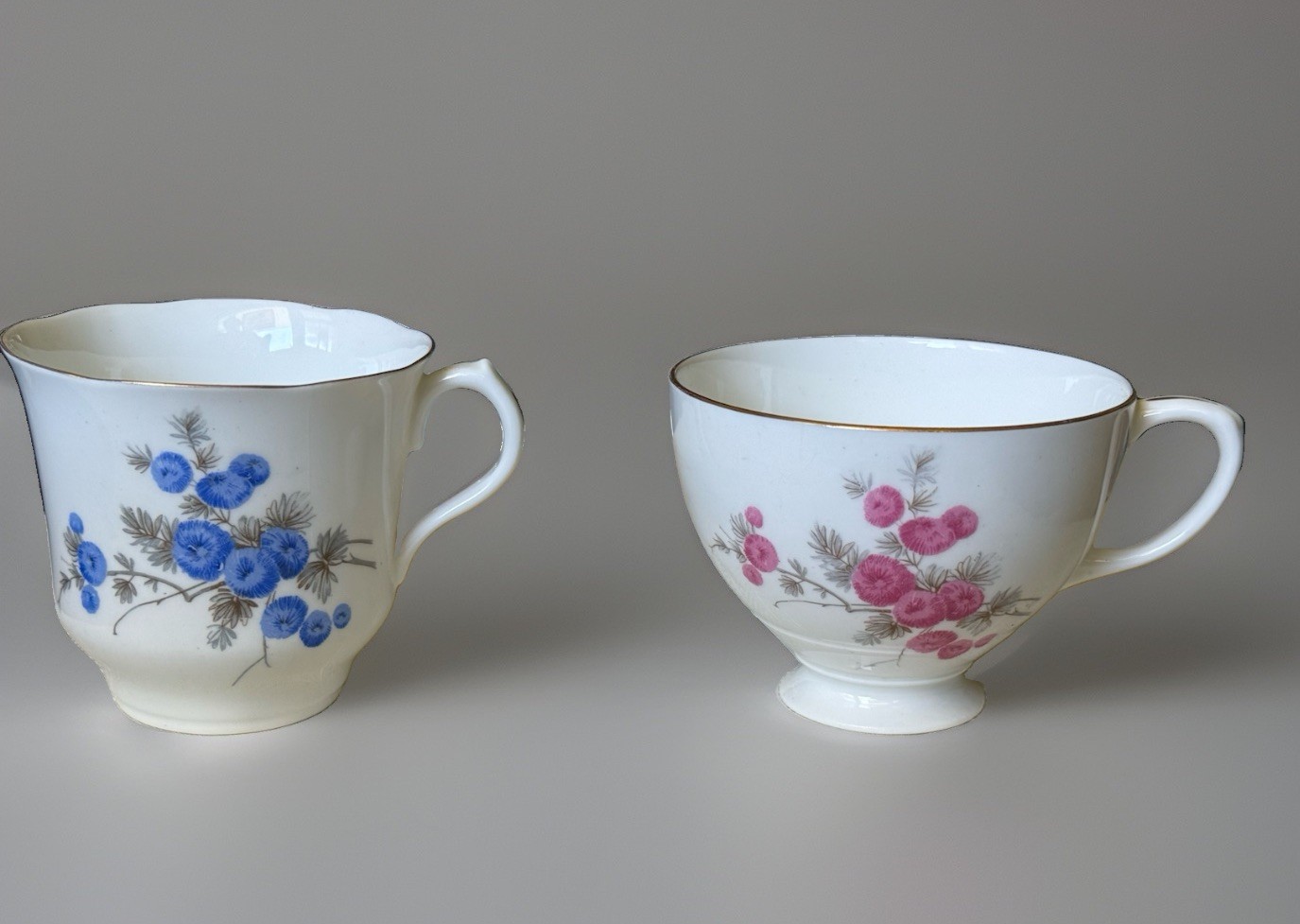 Bradford Vintage Fine Bone China  Teacups (2) Numbered England Floral Pattern