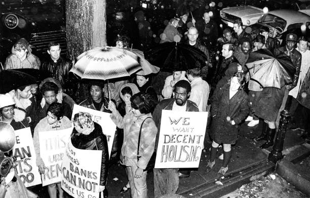 South End residents demonstrate outside Waltham Street office- Boston Old Photo