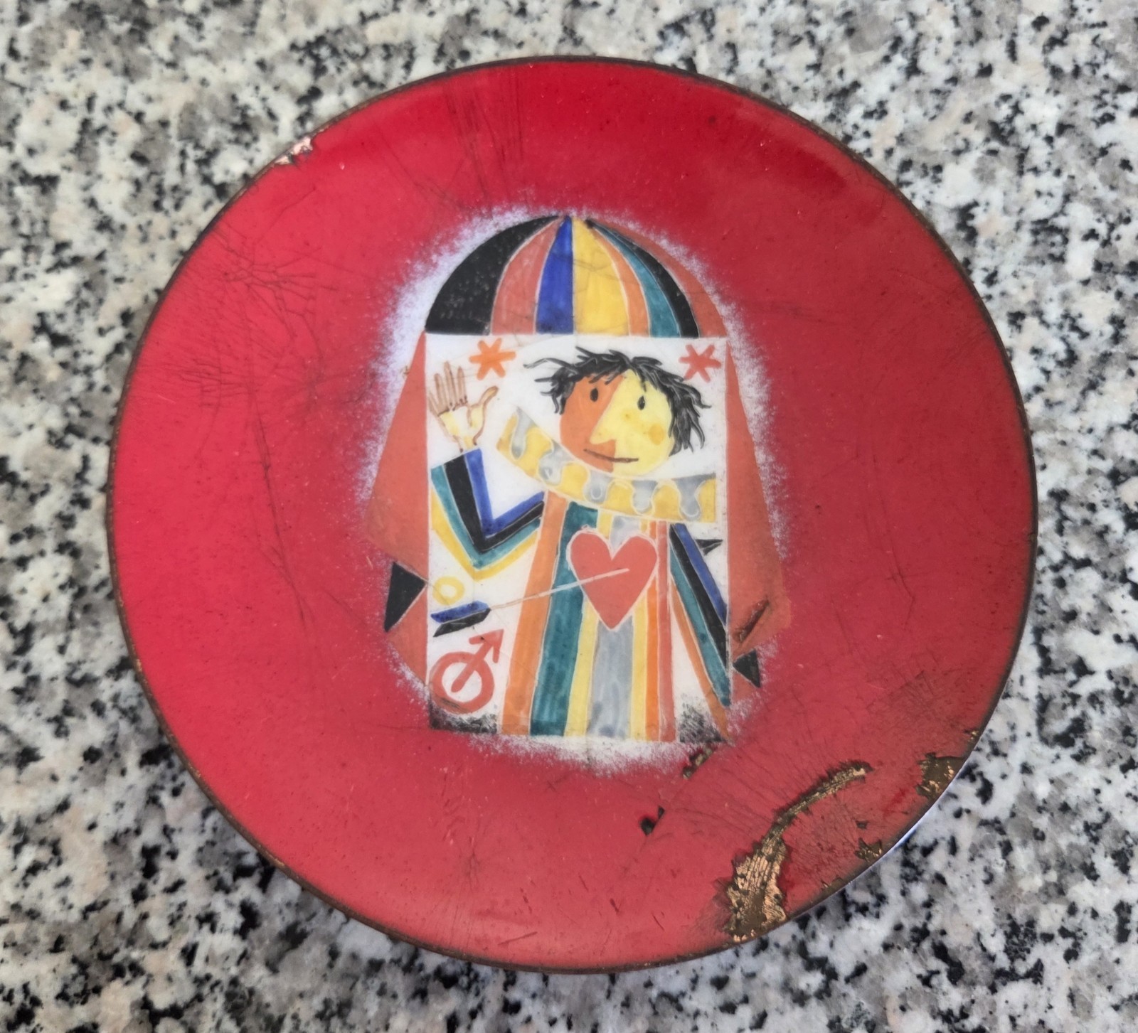 Vintage Franz Bergmann I. Magnin Enamel Plate Damaged Vintage Franz Bergmann I. Magnin Enamel Plate Damaged