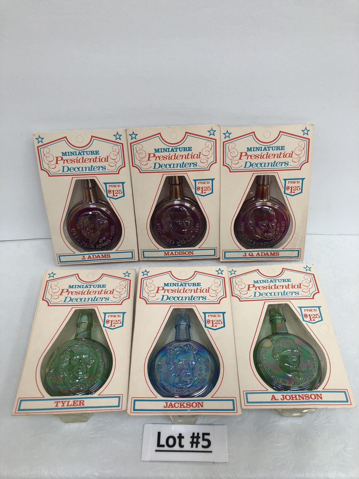 6 Vintage Lot # 5 Wheaton President Bottle Presidential Glass Flask in Cards