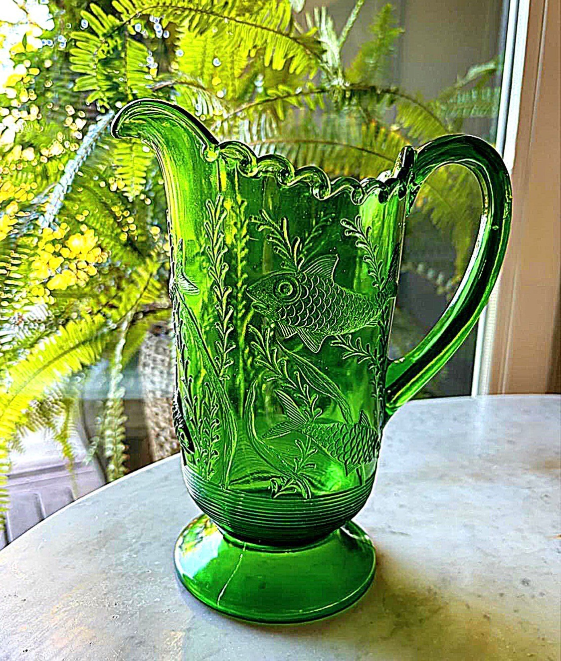 Antique EAPG Aquarium Green Glass Pitcher #6405 Mfg in 1898 Perfect Condition- Antique EAPG Aquarium Green Glass Pitcher #6405 Mfg in 1898 Perfect Condition-