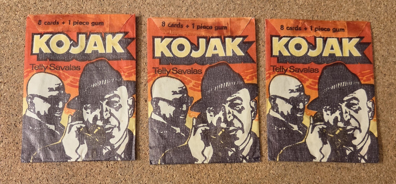 Lot of 3 Vintage 1975 Topps Kojak Telly Savalas Empty Wax Wrappers Clean