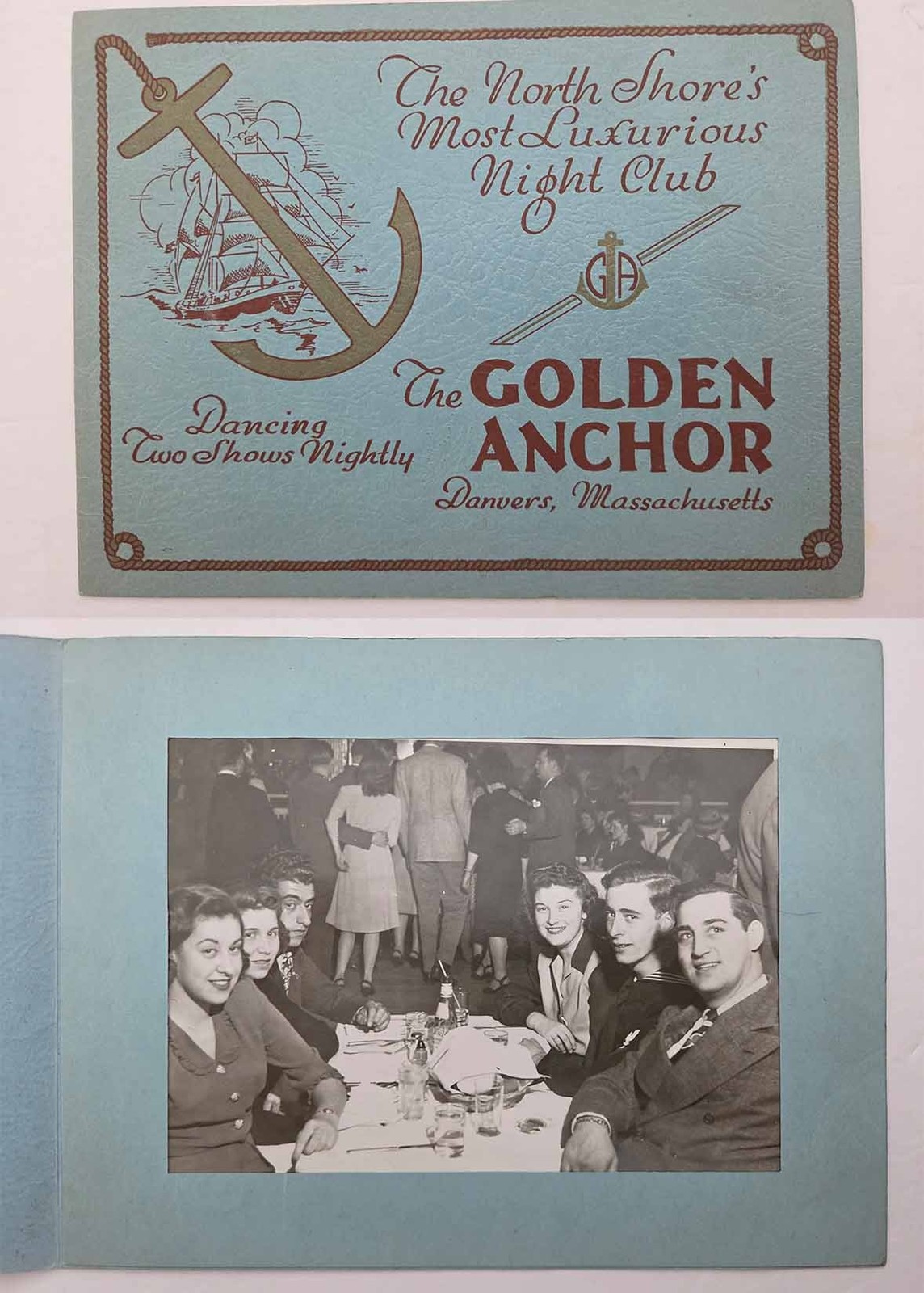 c1940s antique GOLDEN ANCHOR NIGHT CLUB danvers ma NAVY SAILOR PHOTO FOLDER ad
