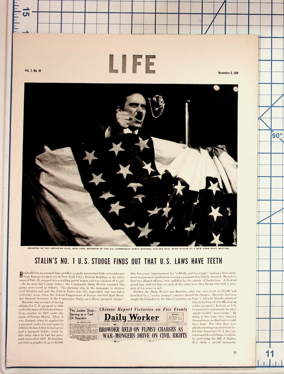 LIFE Magazine Page 1939 Earl Browder Stalin Red Scare Communism WWII Era