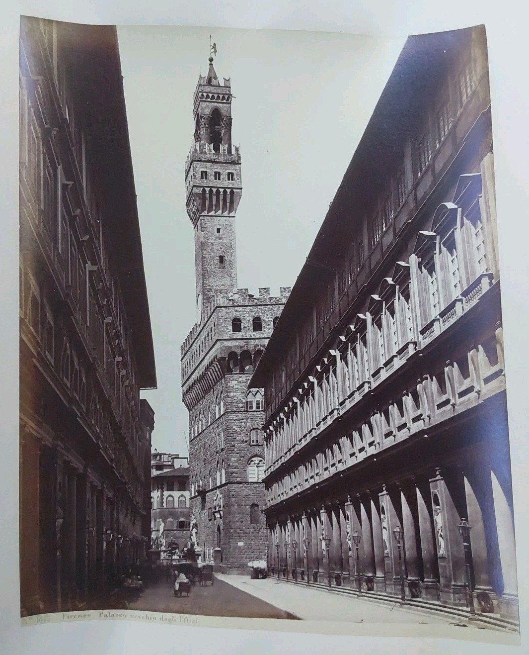 Antique Albumen Photocard Palazzo Vecchio Of Florence Italy 9 3/4 X 8 Inches