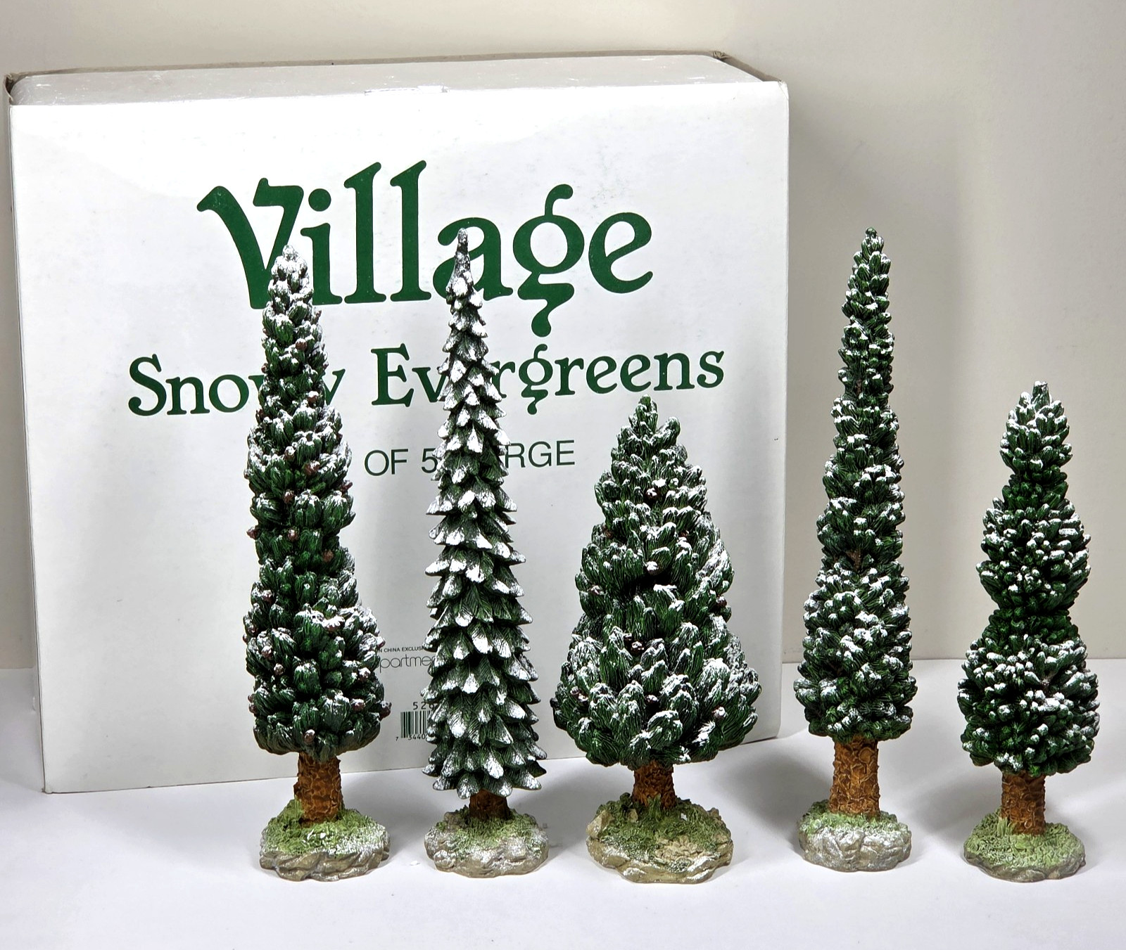 Dept 56 Village Snowy Evergreens Set Of 5 Large Christmas Decor Trees w/box EUC