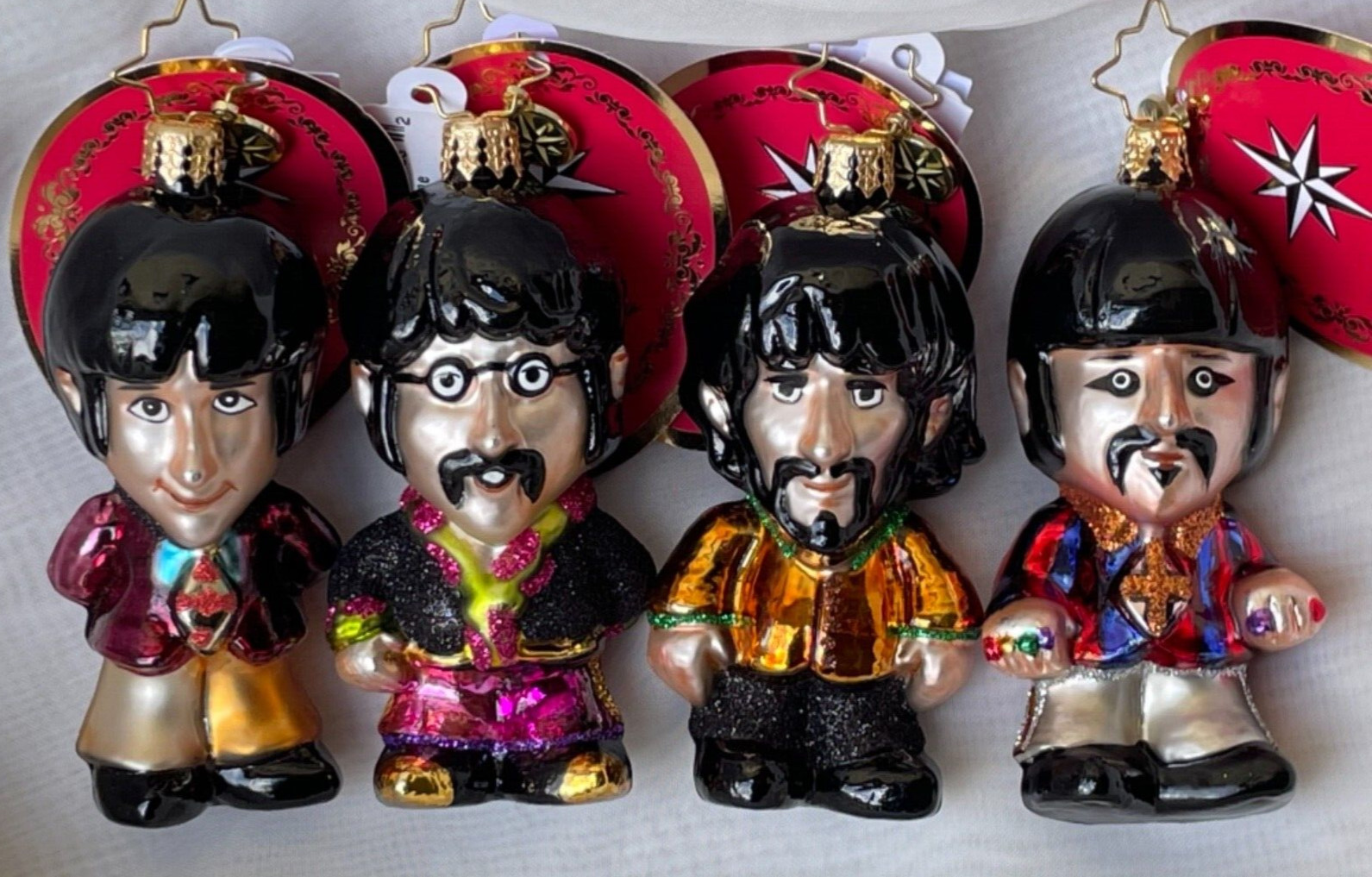 Christopher Radko THE BEATLES Four Gems Ornaments John Paul Ringo George Set 4