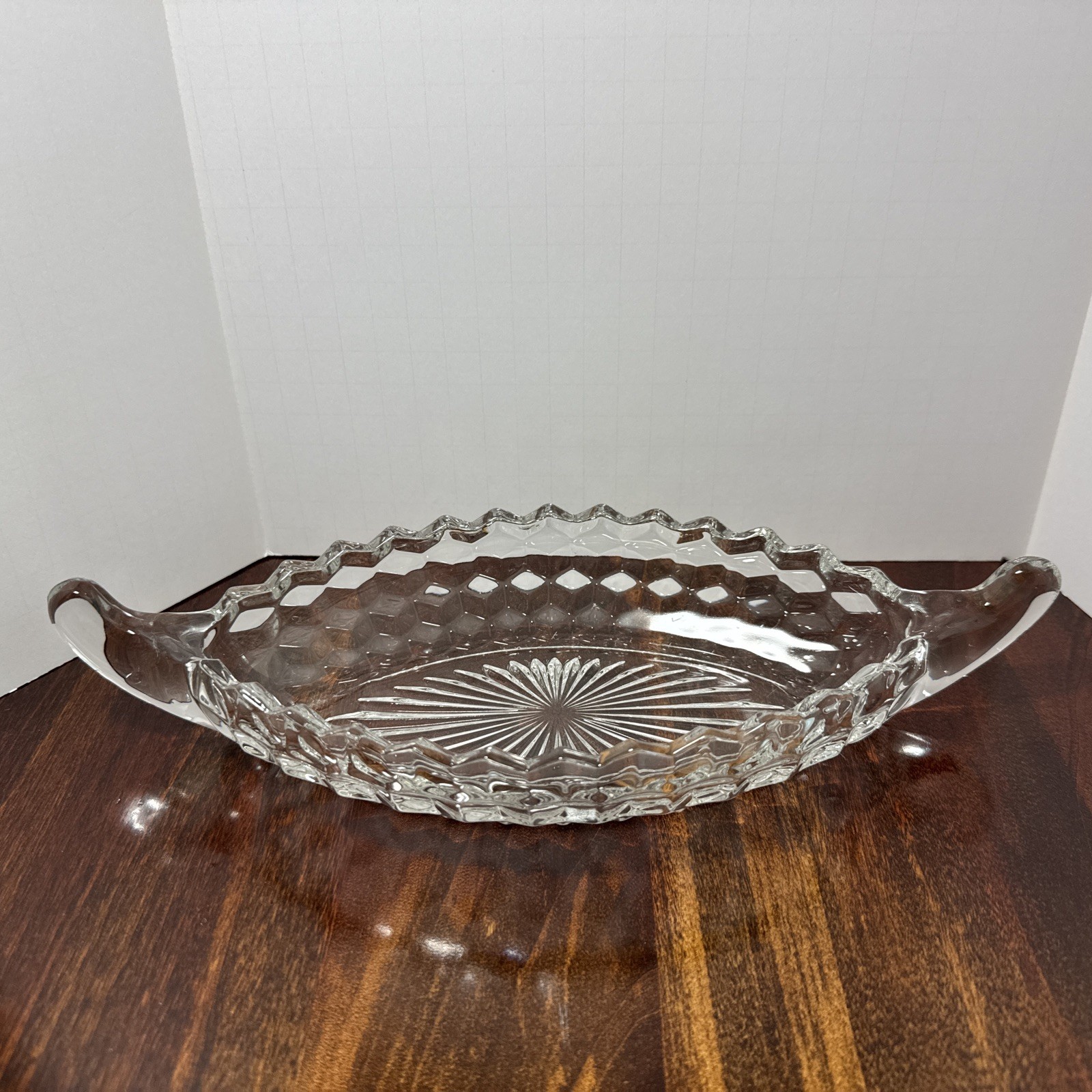 Vintage Fostoria ~ American Clear Glass 2 Handled Oval Relish Dish Gondola