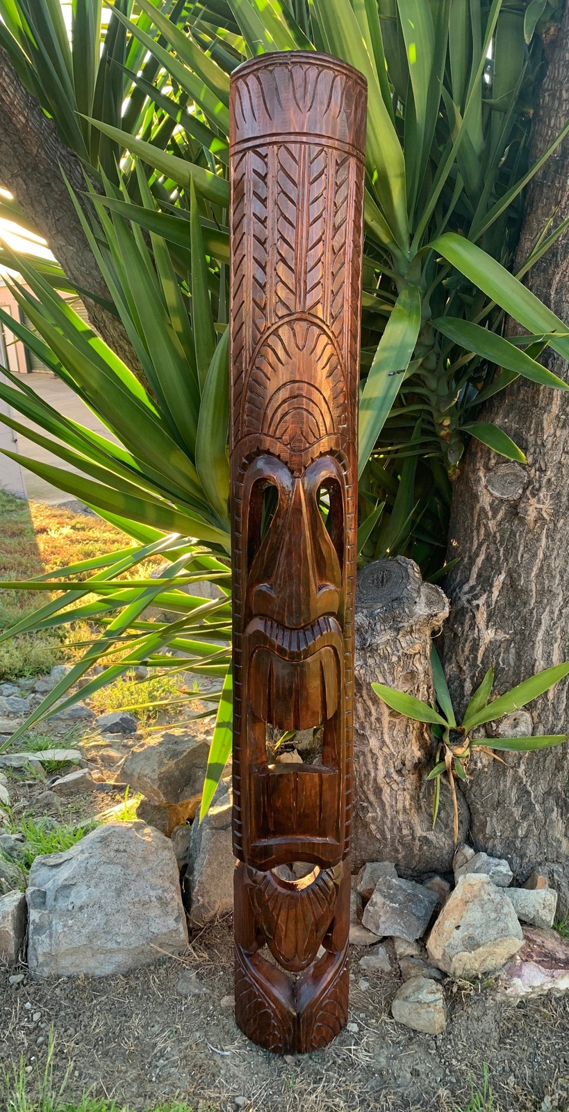 Hawaiian Style Ku Tiki God Hand Carved Wooden Mask 5 ft x 7\