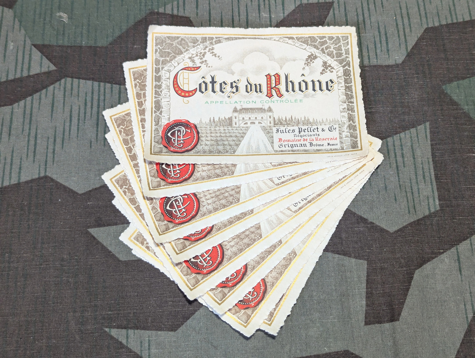Vintage Côtes du Rhône French Wine Bottle Labels (Lot of 8) France 1940s 1950s