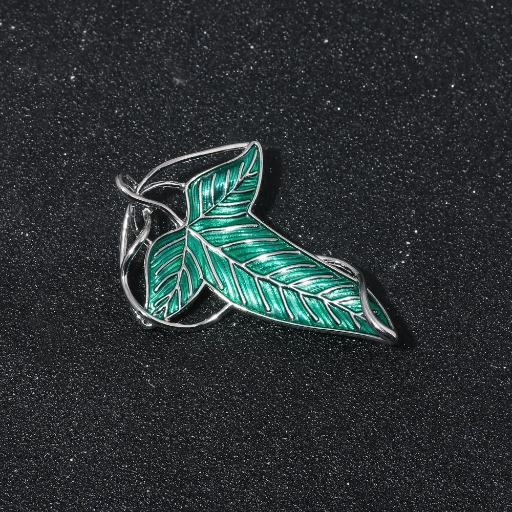 Lord of the Rings Elven Leaf Brooch Lorien Green Silver Cloak Pin LOTR Cosplay