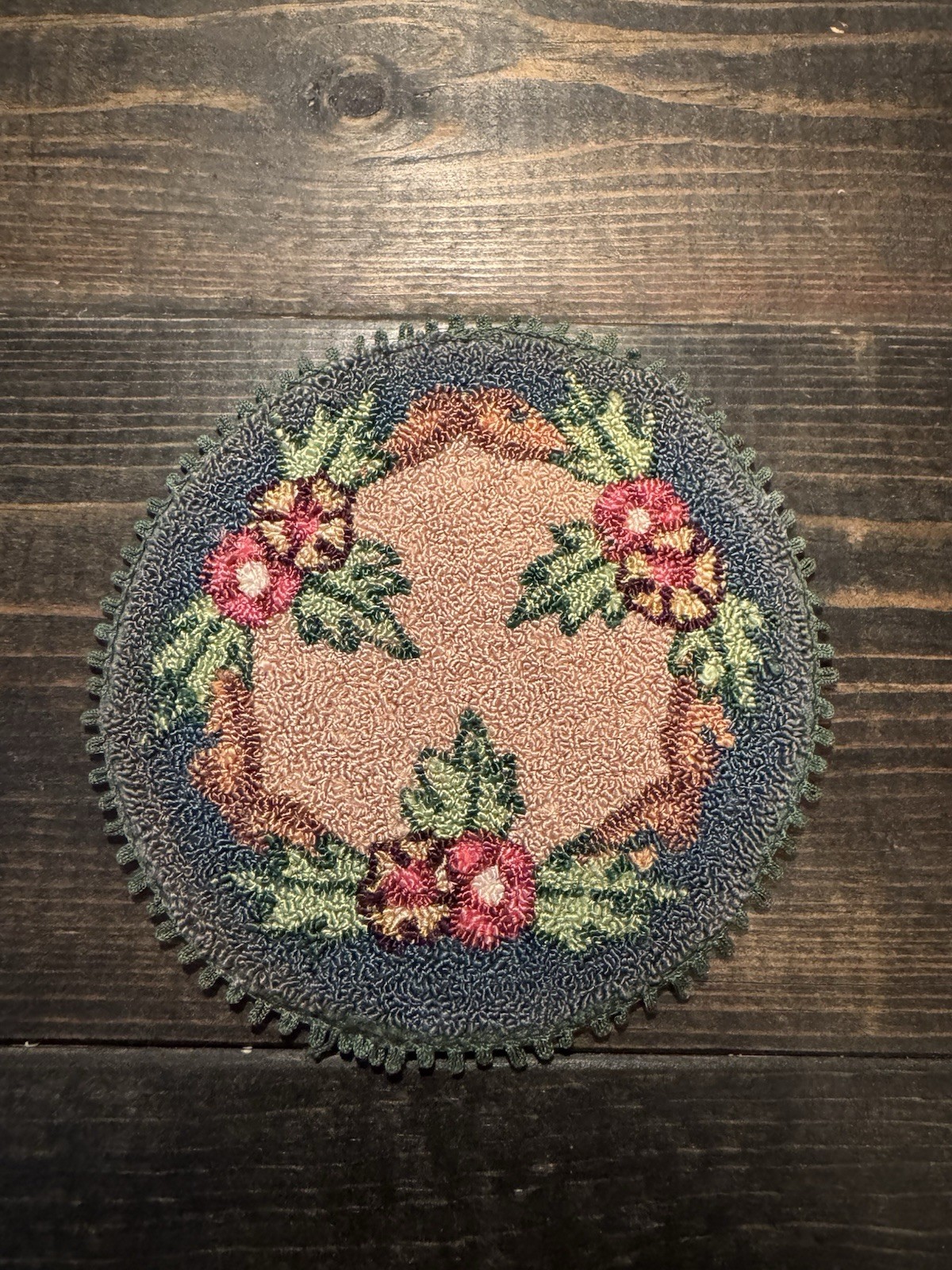 Vintage Colonial Hooked Floss Mat- Floral Motif Made In Japan With Original Tag