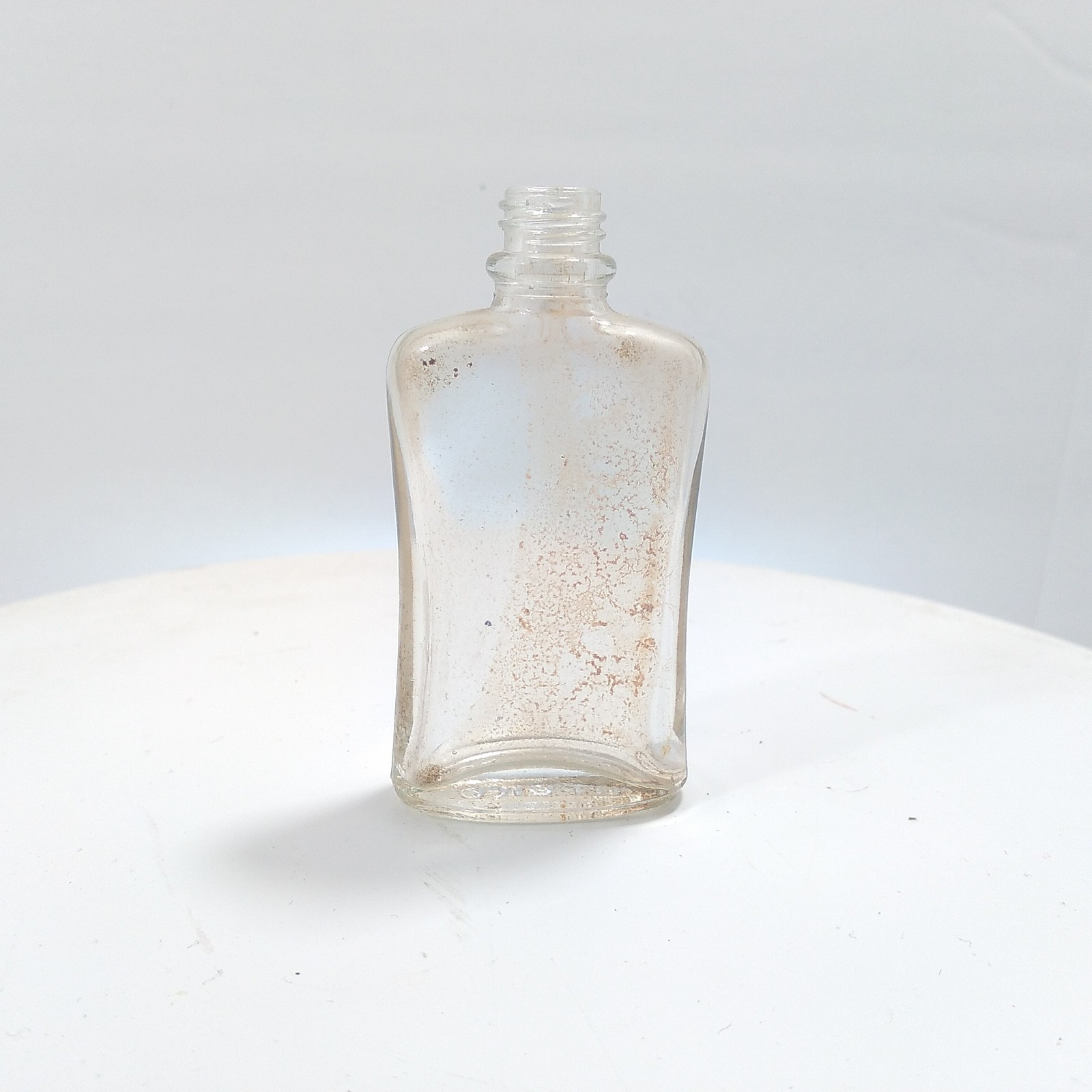 Vintage Small Clear Glass Decorative Flask Bottle Embossed Bottom Collectible