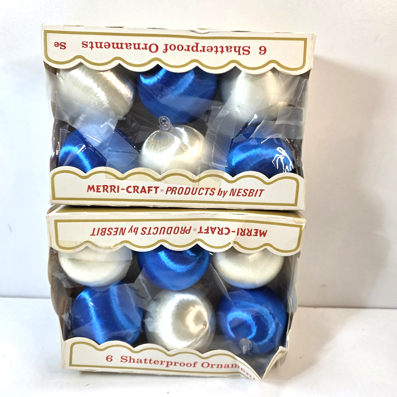 Vintage Merri-Craft 2” Satin Christmas Ornaments 12 Count Blue And White Balls Vintage Merri-Craft 2” Satin Christmas Ornaments 12 Count Blue And White Balls