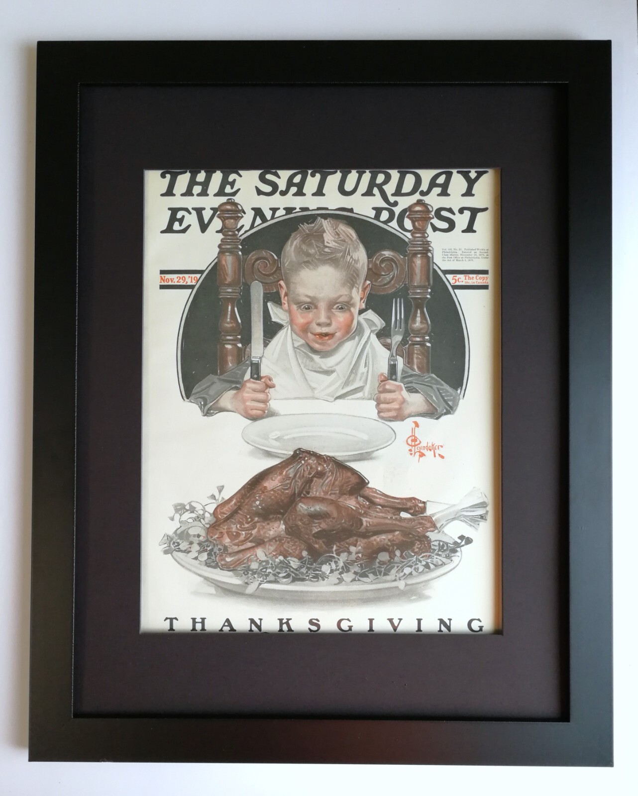 Saturday Evening Post November 29, 1919 JC Leyendecker Thanksgiving Cover Framed