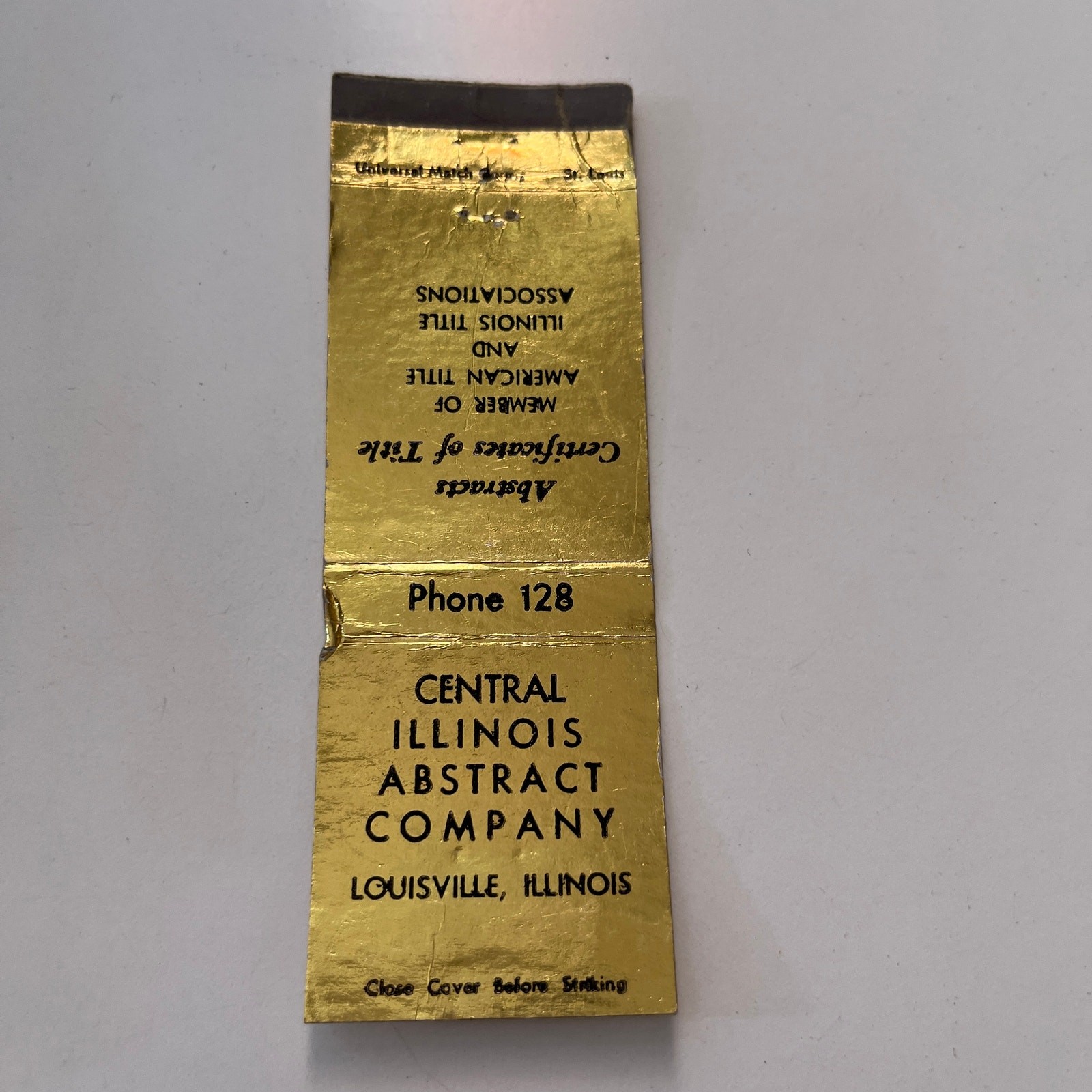 Central Illinois Abstract Company Louisville IL Vintage Matchbook Cover SMB5-6