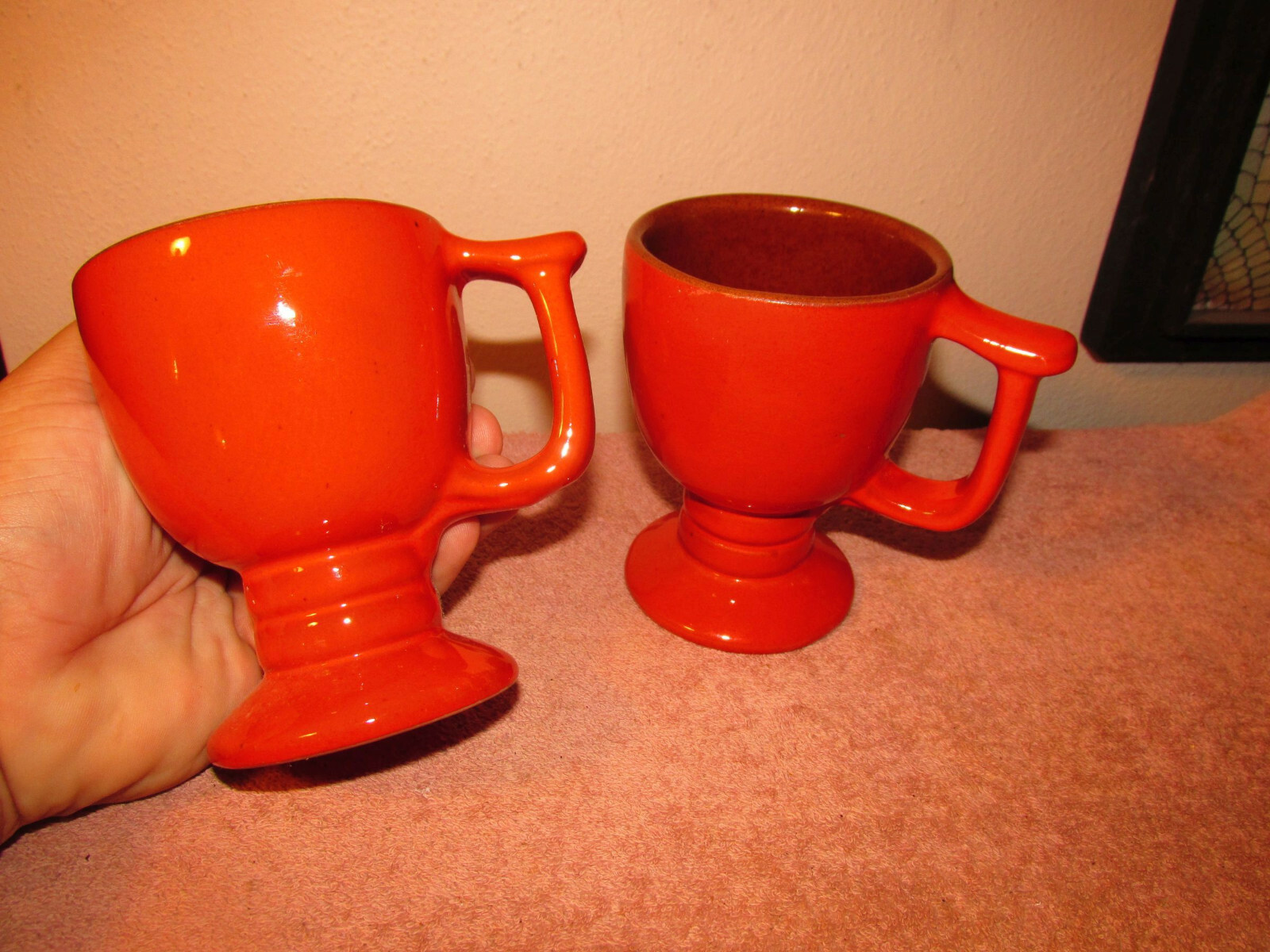 Pair FRANKOMA Orange MCM Mugs Coffee Tea Unusual Gift Design Old Estate Find  IH