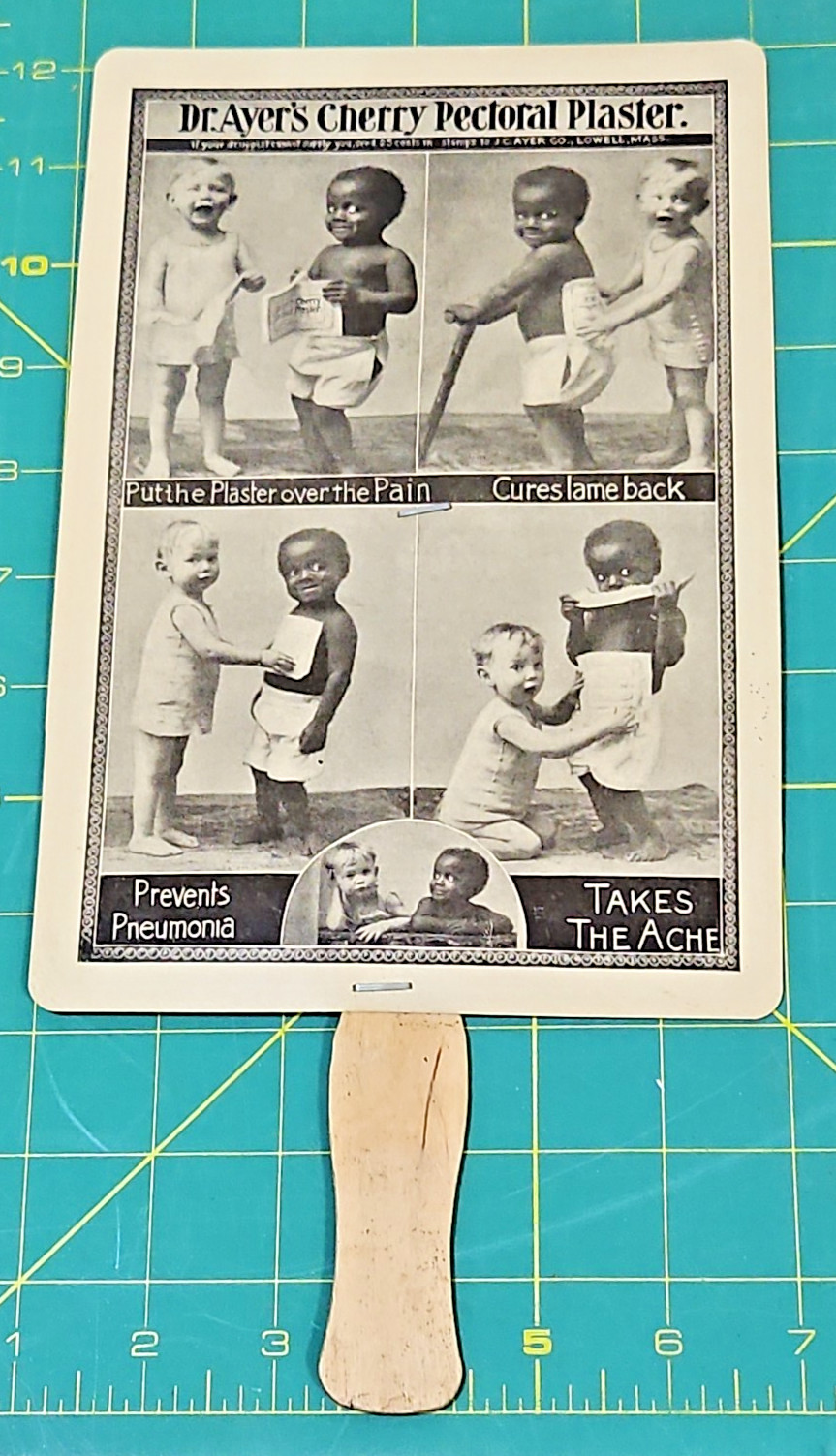 Antique Dr Ayer's Cherry Pectoral Plaster Ad Fan Black Americana Webb City