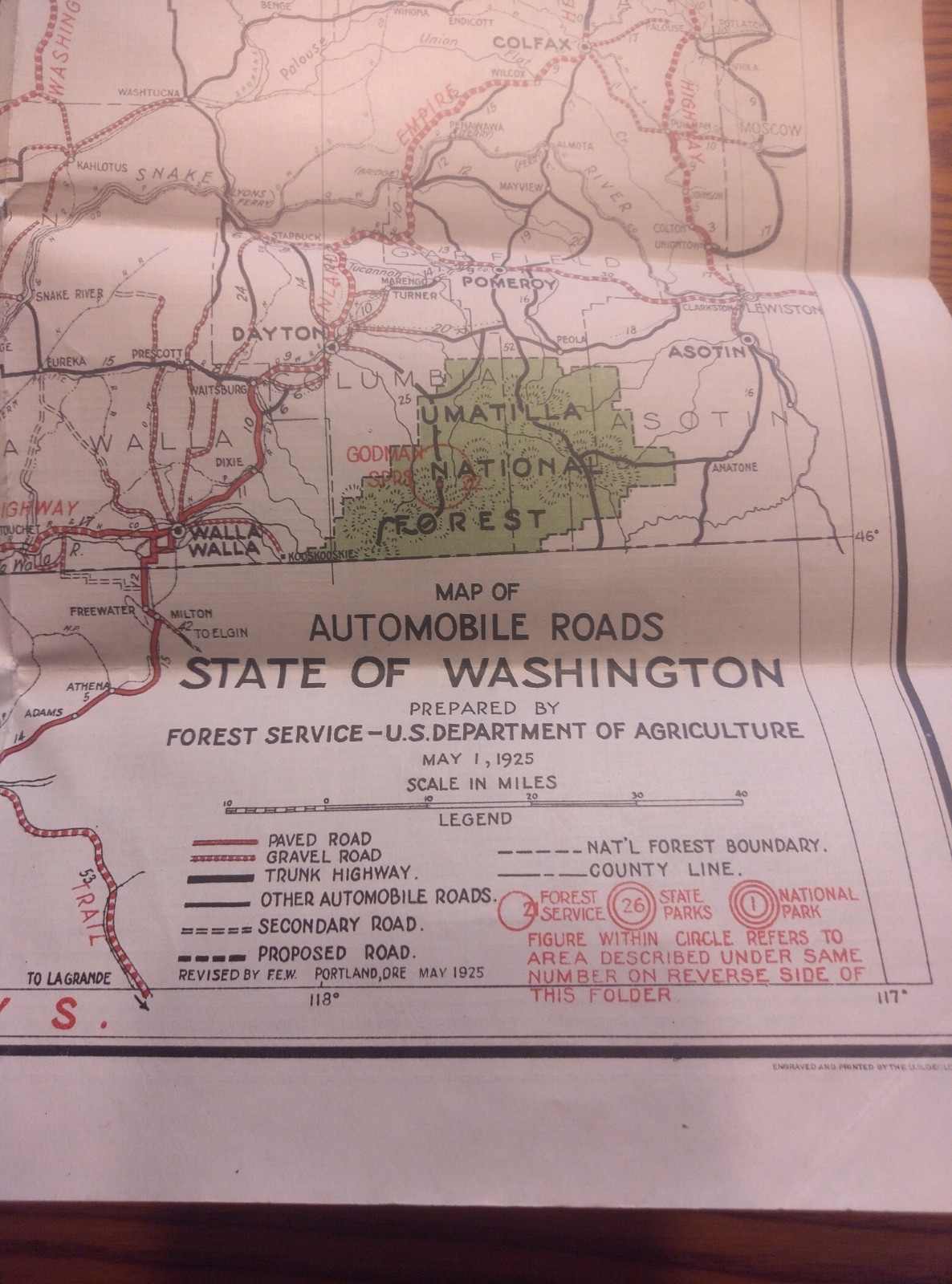 Vintage 1926 Washington State National Forests Road Map US Forest Service...