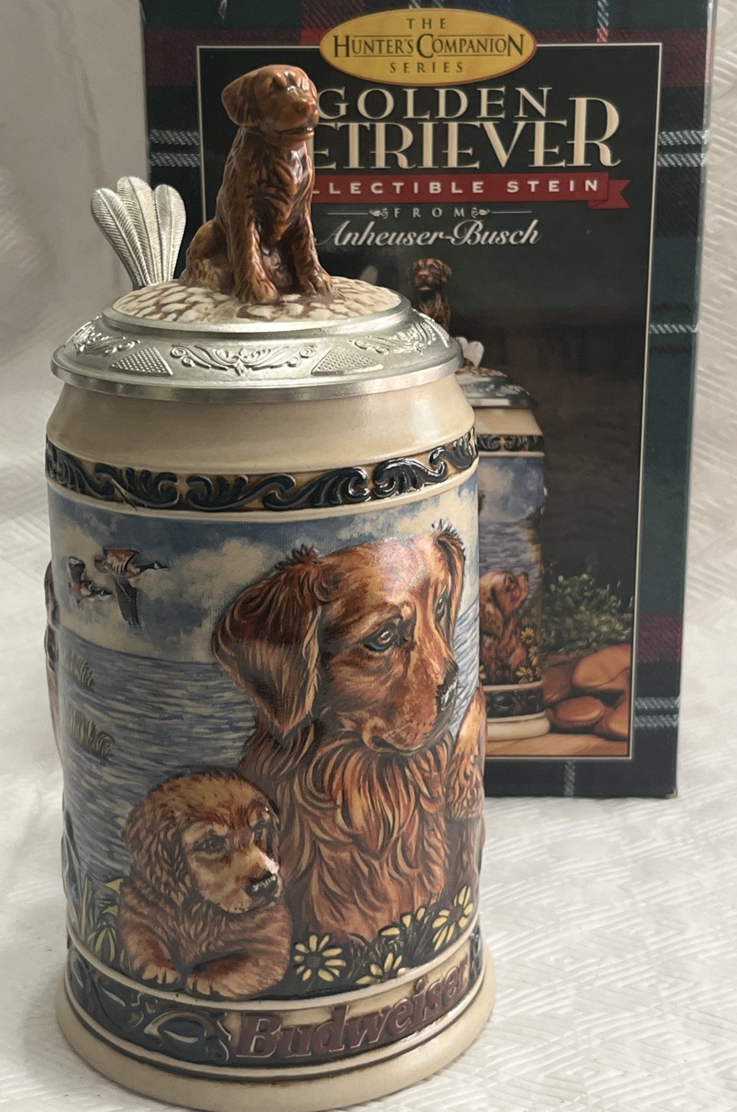 Anheuser Busch Budweiser Hunter’s Companion Series Golden Retriever Stein 1994