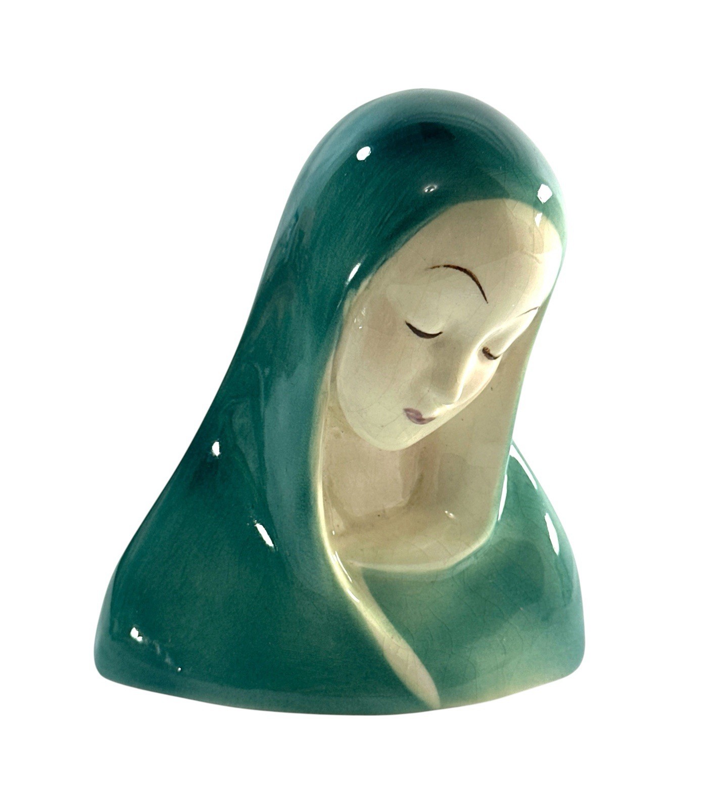 Vintage Goldscheider USA Madonna Virgin Mary Ceramic Bust Teal 4.25”